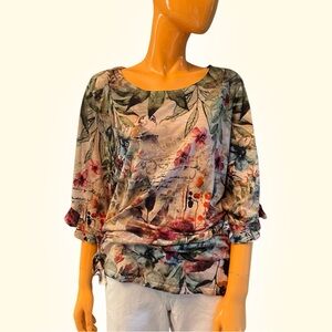 TIME AND TRU Plus Size Floral Bateau Boatneck Top Ruffle sleeve